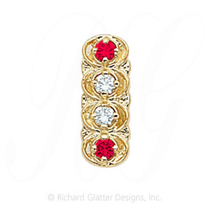 GS048 D/R - 14 Karat Gold Slide with Diamond center and Ruby accents 
